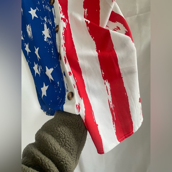 Patriotic Stars and Stripes Button-Down Tank Top Womens M - Picture 2 of 5